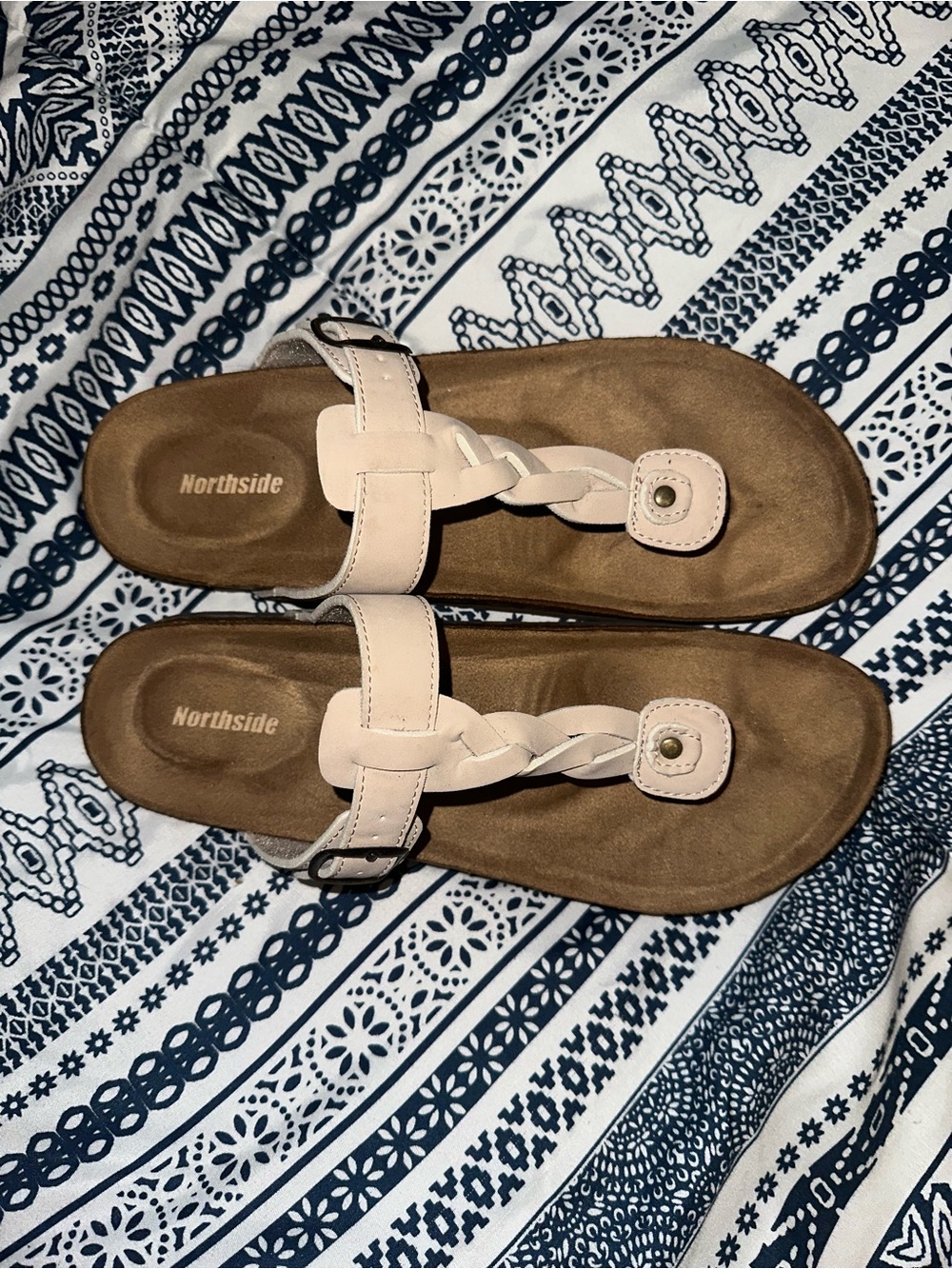 Northside Women's Light Beige Braided Toe-Post Sandals